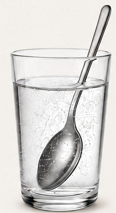 Glass of water being stirred with a spoon